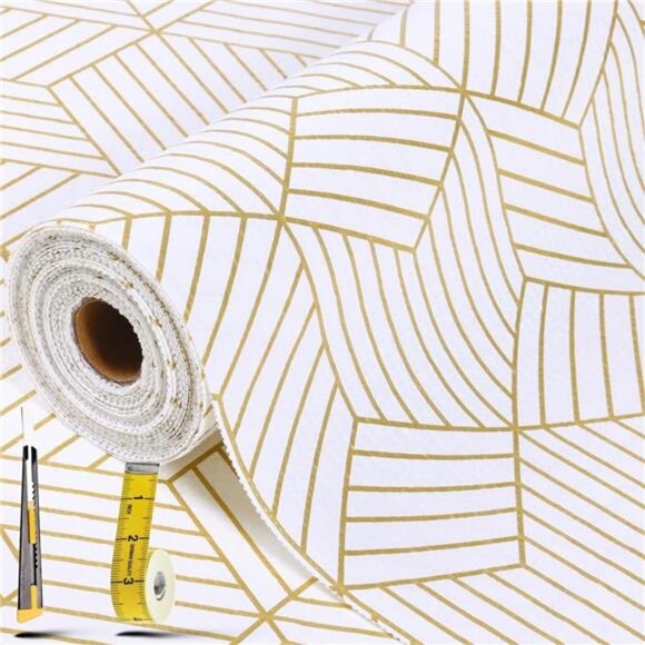 Gold and White Shelf Liners for Kitchen Cabinets‎ Non Adhesive Easy to Use - Picture 1 of 6